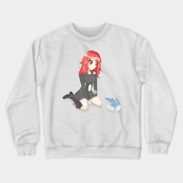 Red Hair Dragon Anime Girl With Baby Dragon Crewneck Sweatshirt by Ghosyboid